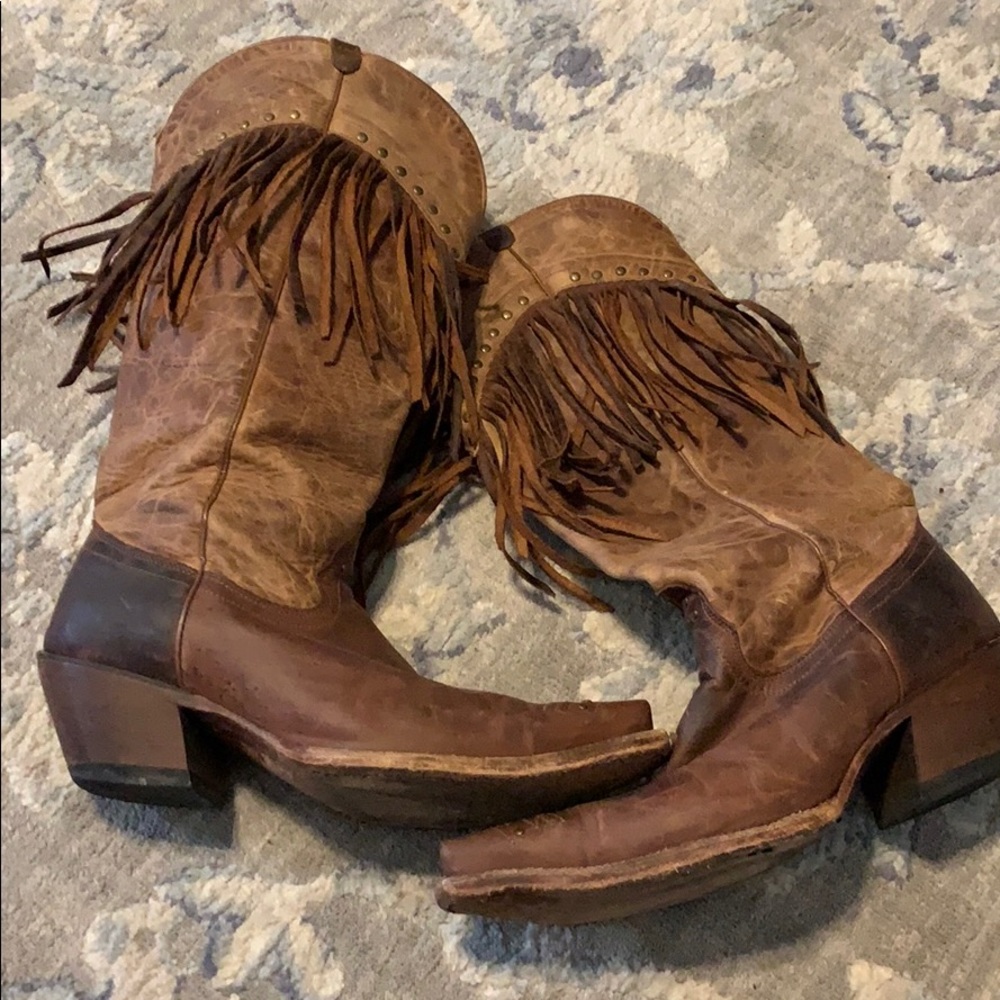 Fringe distressed cowboy boot